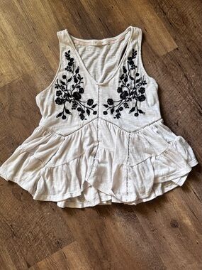 Embroidered Ivory Ruffle Tank Top - Women's